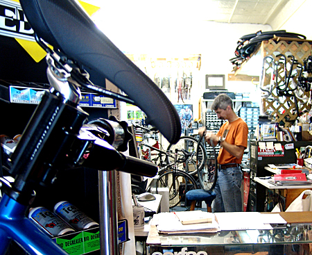 The Bicycle Doctor (Rich Cruet) at work.